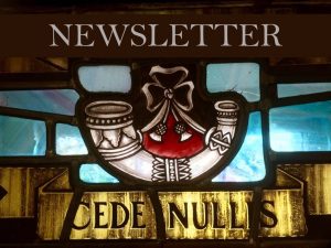 Header Banner for the Military Family E-Newsletter. A bright stained glass window with the words 'Cede Nullis' and the Light Infantry Insignia. The word 'Newsletter' is written across the top.