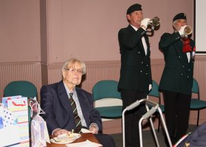 Patrick Linehan 100 years Birthday party at Bodmin Keep. WW2 Veteran, POW, DCLI, Buglers playing.